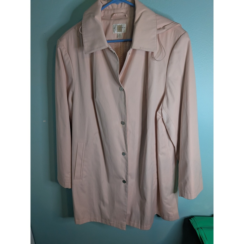 Gallery Woman Light Pink Hooded Raincoat Snap Front Jacket Plus Size 1X